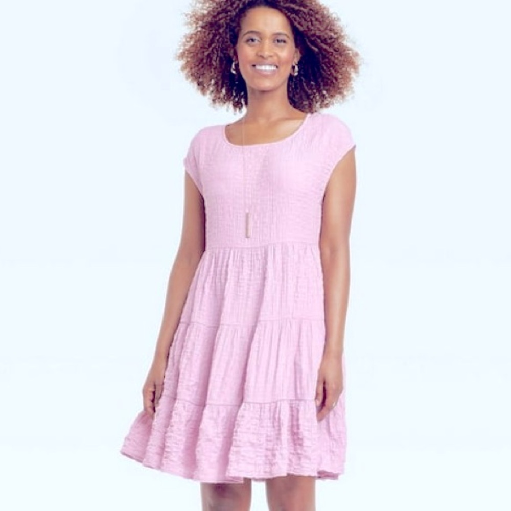 Knox Rose Cap Short Sleeve A-Line Tiered Gauze Mini Dress Women's Small Pink NWT